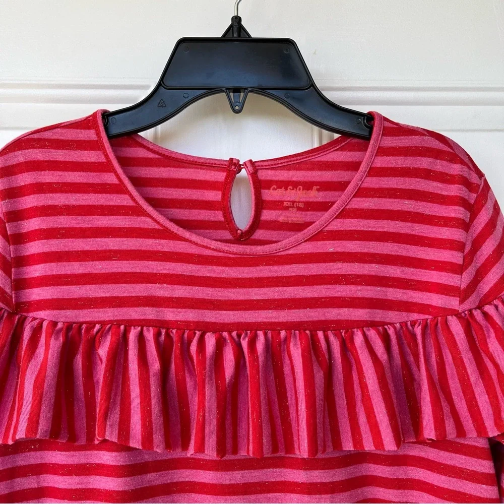 •Cat & Jack• Girls Shimmery Striped Ruffle Dress - Size XXL - Picture 3 of 9